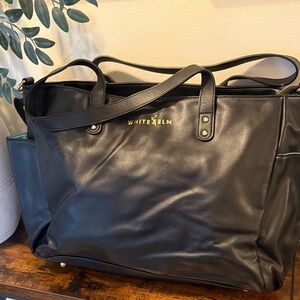 White Elm Black Leather Tote Bag